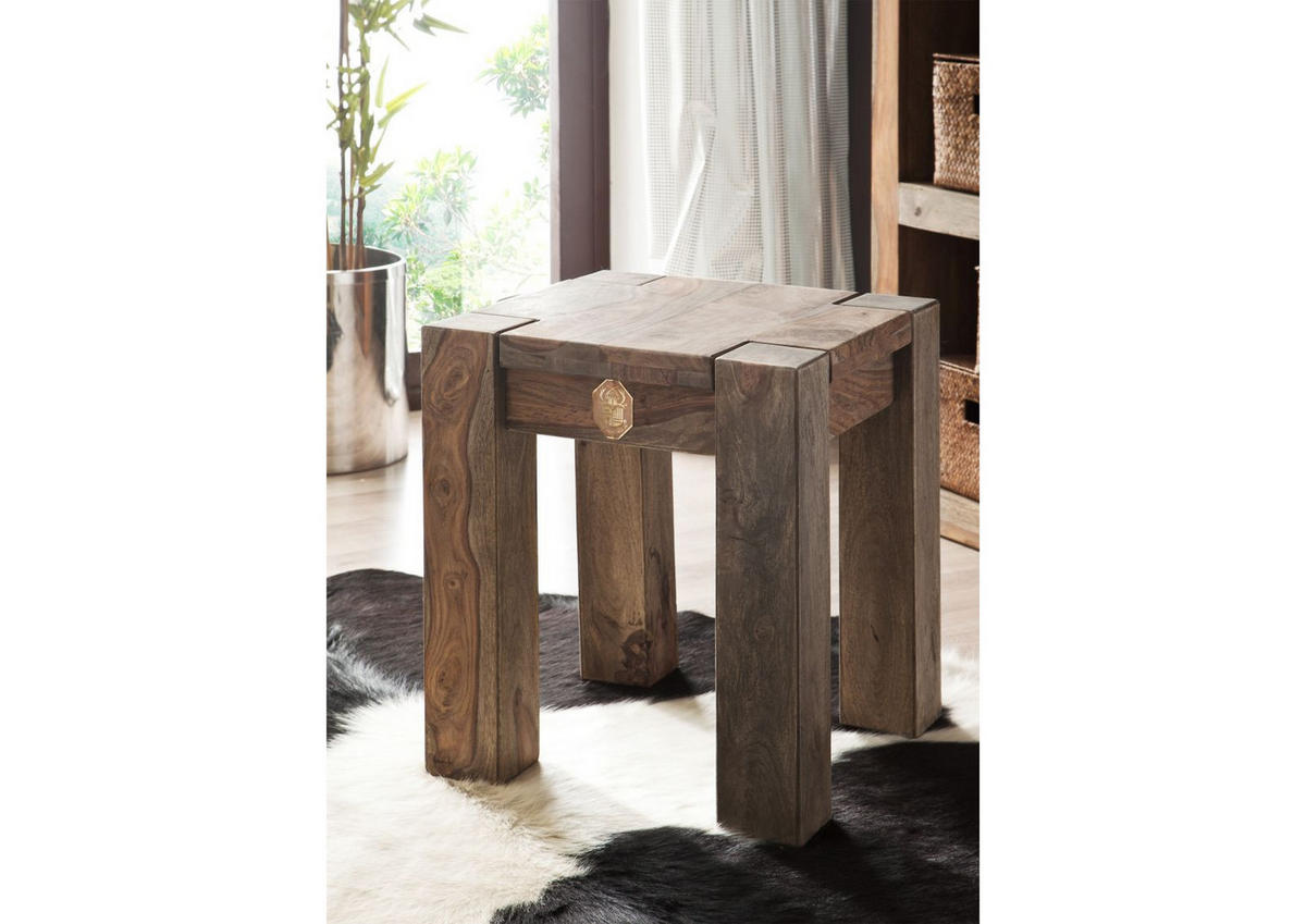 HOCKER Sheesham 40x40x45 grau geölt NATURE GREY #10 - Grau, Holzwerkstoff (40/45/40cm)