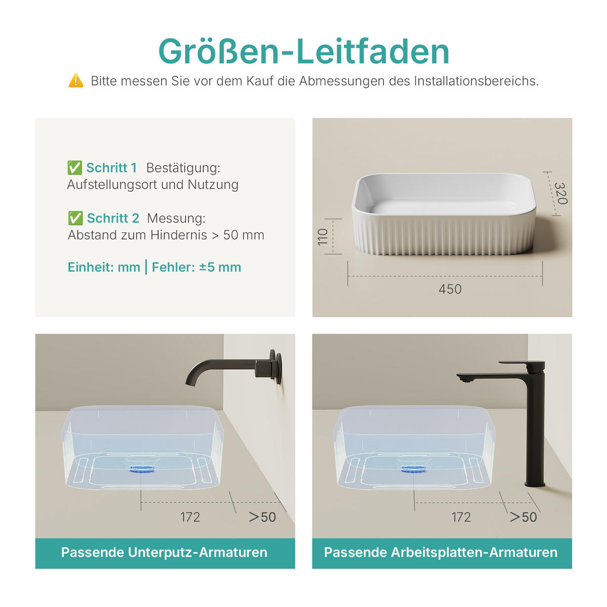 WASCHBECKEN Keramik R-Ecken 45 / 32 / 11 cm - Weiß, Keramik (45/11/32cm) - EMKE