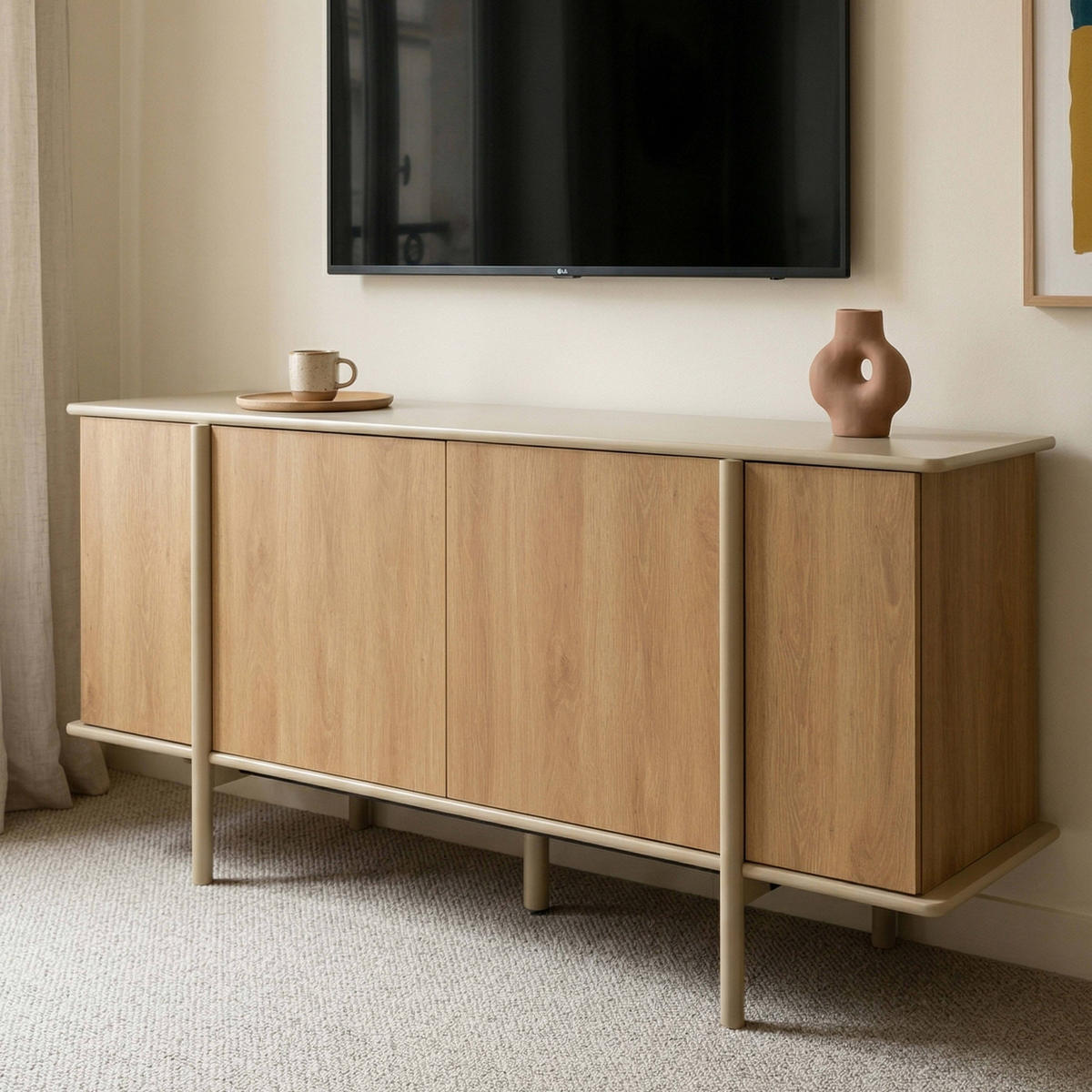 SIDEBOARD mit 4 Türen, Beige - Beige, Holz (180/75/40cm) - Oviala