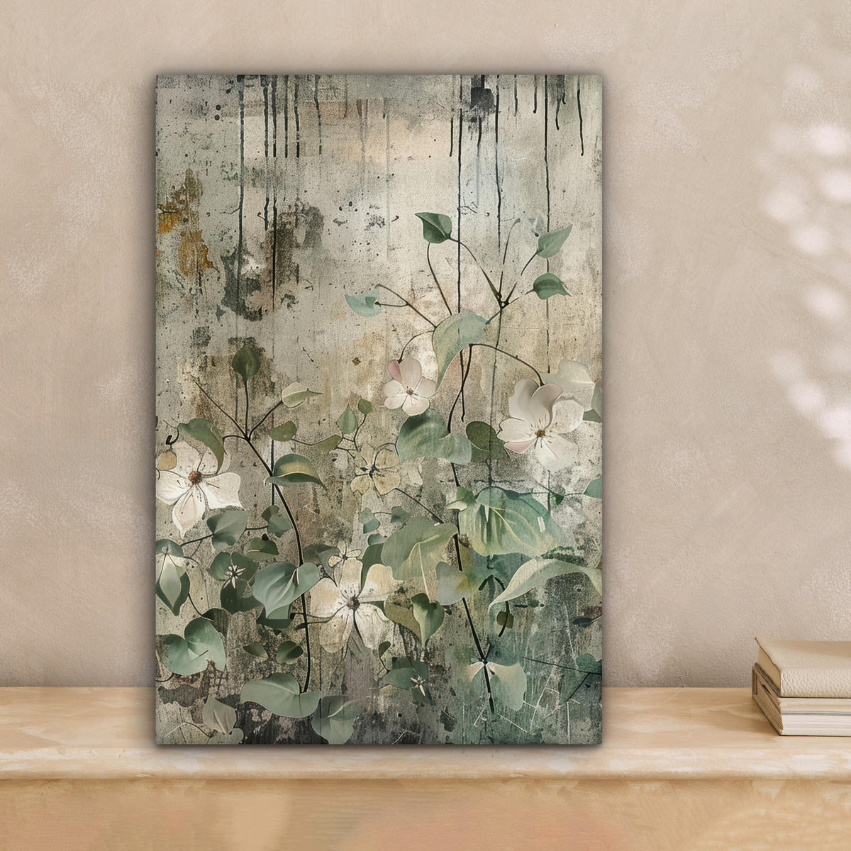 LEINWANDBILD - Blumen - Blätter - Abstrakt - Modern - 20x30 - Bilder - Grau, Textil (20/30cm) - MuchoWow