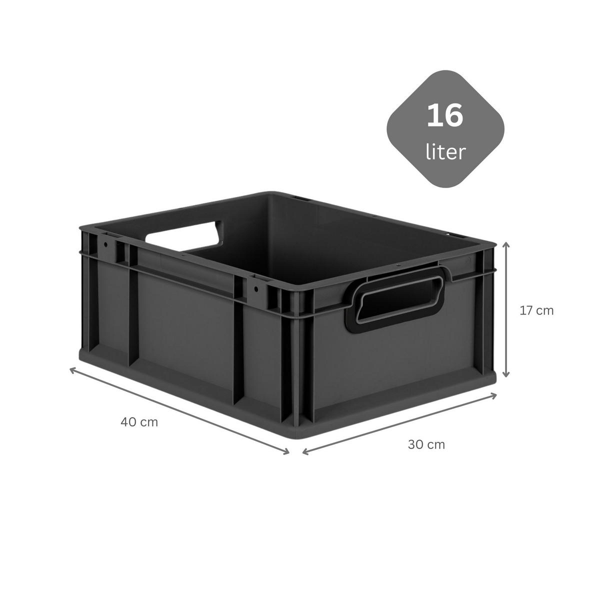EUROBOX 5x NextGen Color 17x30x40 cm 16 Liter Griffe schwarz offen, Schwarz - Anthrazit/Schwarz, Kunststoff (30/17/40cm) - PROREGAL