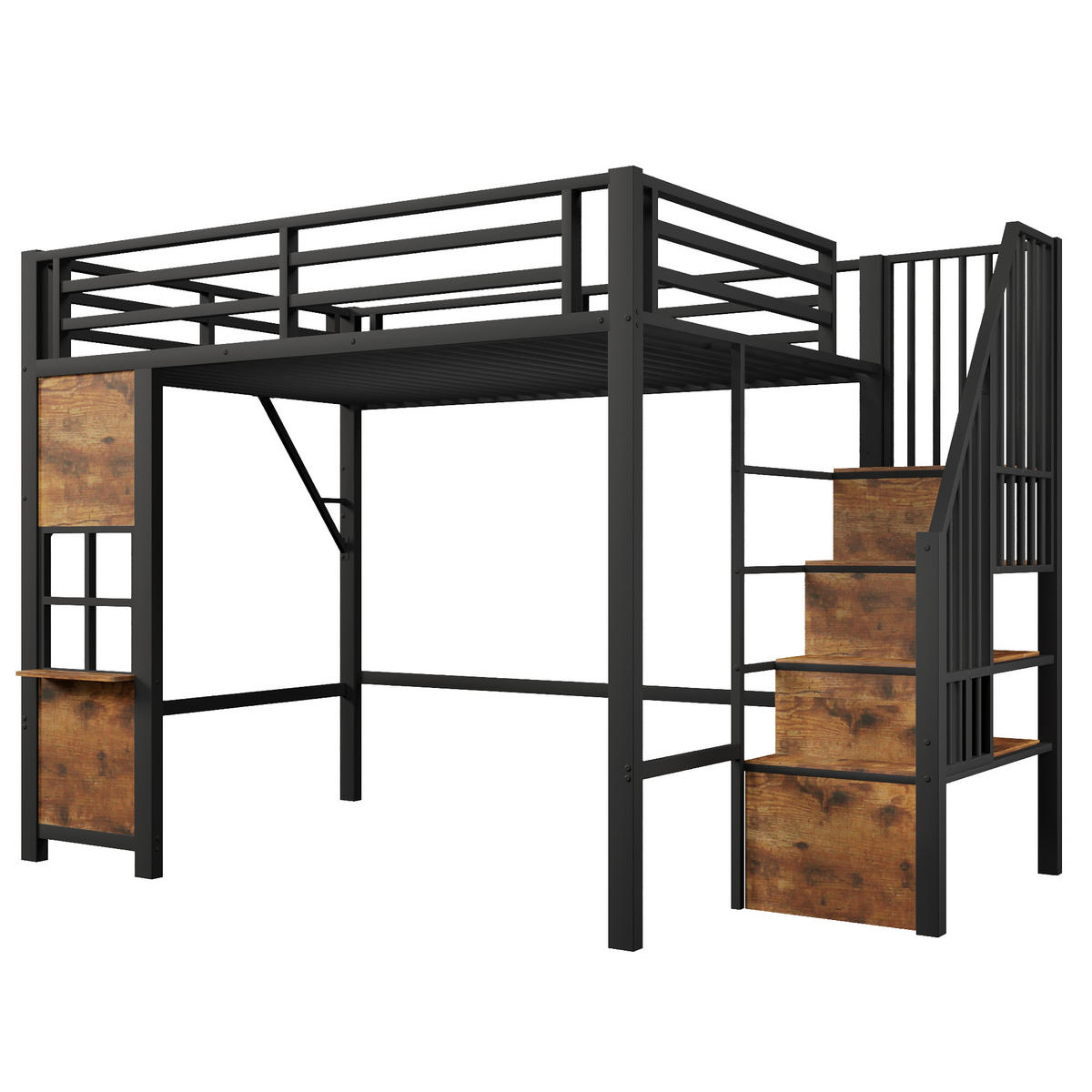 HOCHBETT 140/200 cm mit Eisenrahmen Schwarz, Ablageleiter und Stauraum - Schwarz, Metall