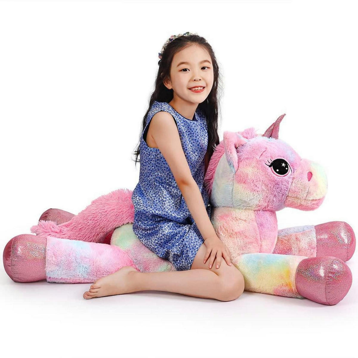 PLÜSCHTIER Einhorn 110 cm Rosa Regenbogen - Multicolor, Textil (40/110cm)
