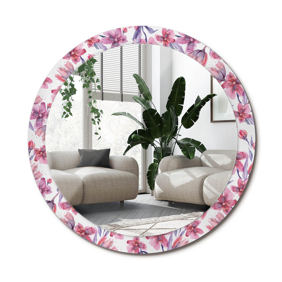 SPIEGEL Rund Ø 90 cm mit Aufdruck - Pink, Glas (90/90/0.4cm) - Wallfluent