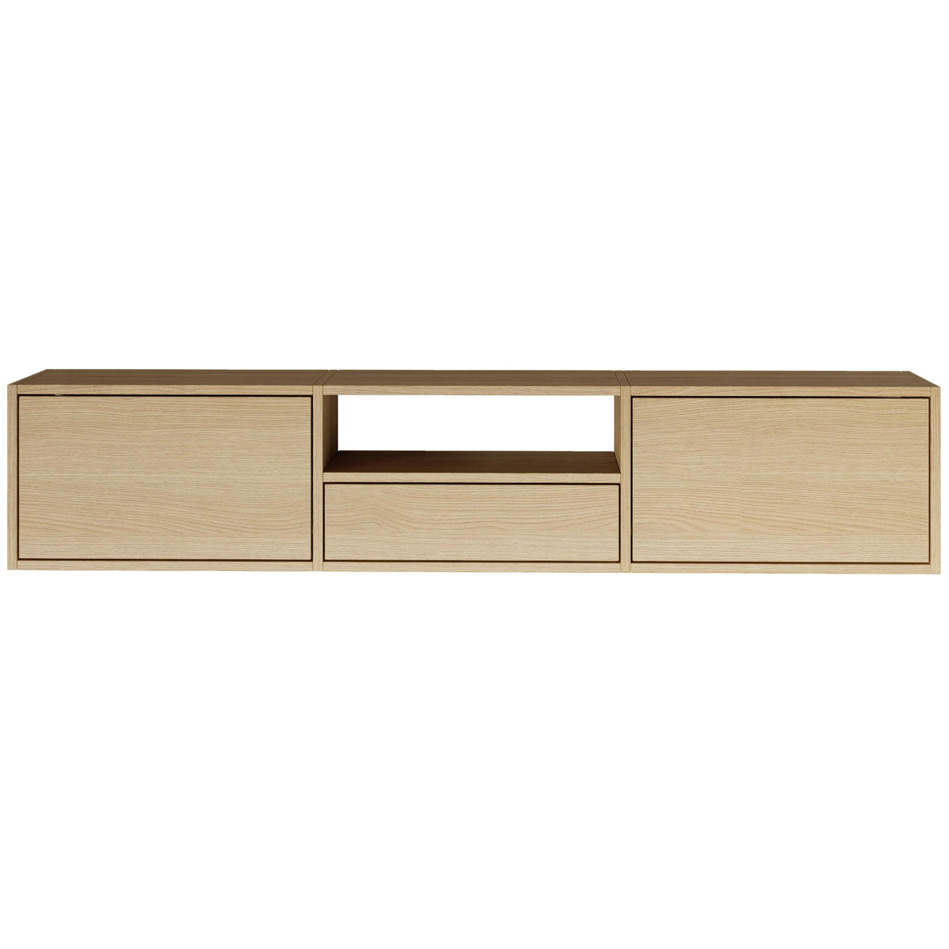 TV-LOWBOARD hängend, 3 Klappen und Ablage, Eiche, 150 cm - Beige, Holzwerkstoff (150.1/30/30cm) - Selsey