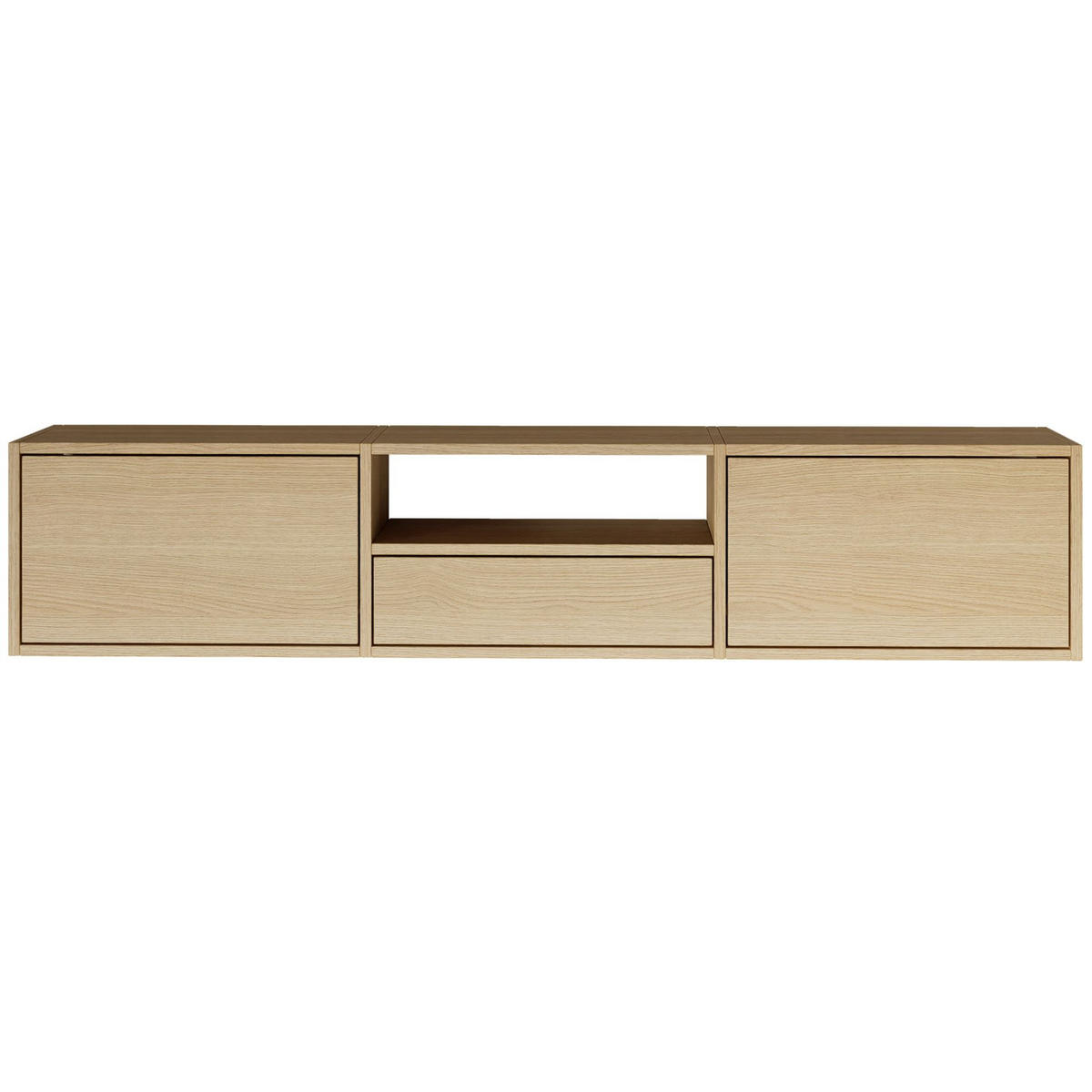 TV-LOWBOARD hängend, 3 Klappen und Ablage, Eiche, 150 cm - Beige, Holzwerkstoff (150.1/30/30cm) - Selsey