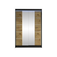SCHWEBETÜRENSCHRANK Lino V mit RGB LED Beleuchtung - Schwarz/Eiche Artisan, Holzwerkstoff/Metall (120/200/58cm) - MIRJAN24