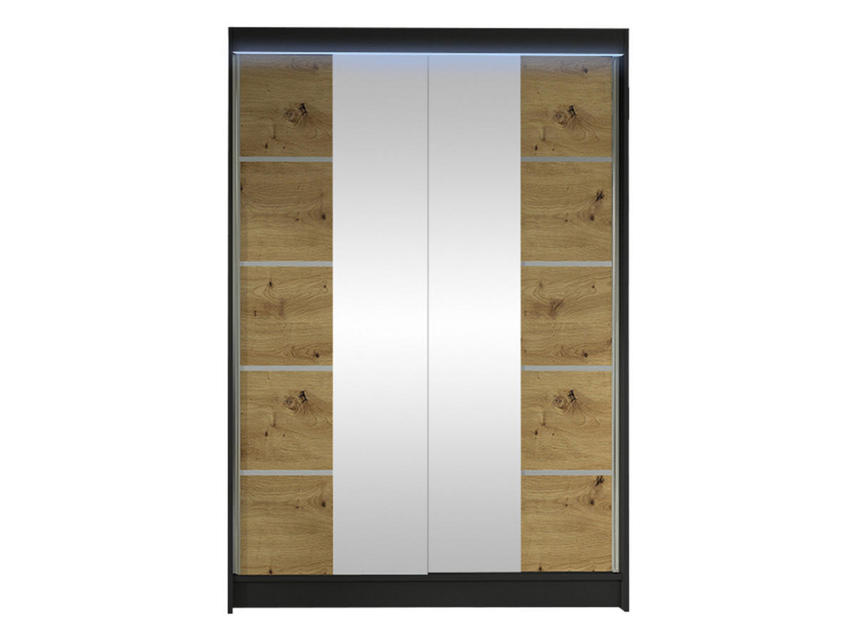 SCHWEBETÜRENSCHRANK Lino V mit RGB LED Beleuchtung - Schwarz/Eiche Artisan, Holzwerkstoff/Metall (120/200/58cm) - MIRJAN24