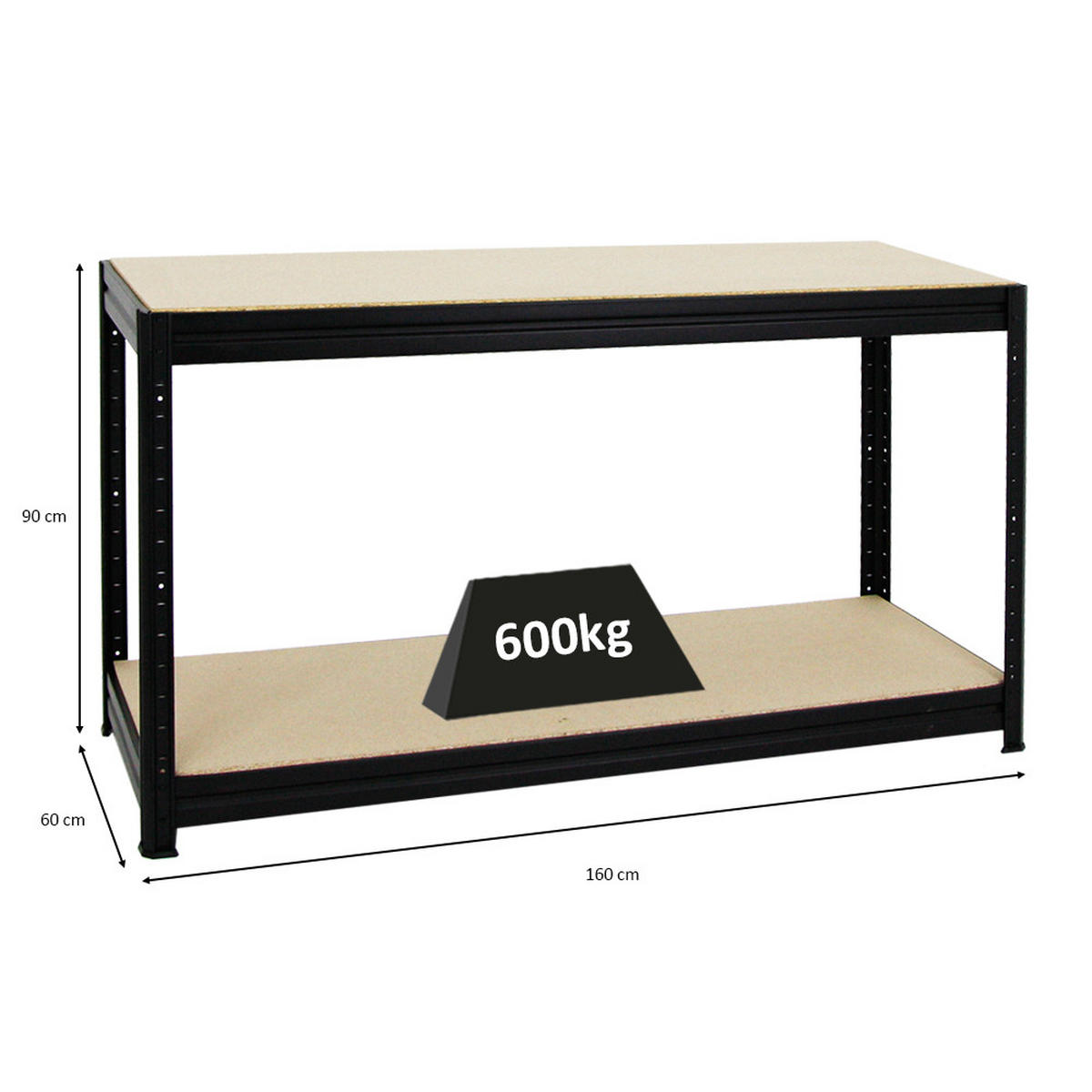 WERKBANK Dino höhenverstellbar 90x160x60 cm Traglast 600 kg Schwarz - Schwarz, Metall (160/87/60cm) - PROREGAL