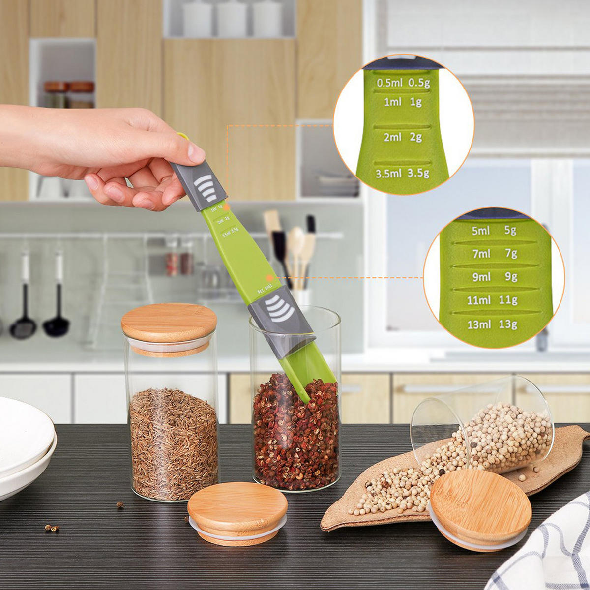 VORRATSGLAS-SET 10er-Set mit Bambusdeckeln – luftdicht beschriftbar und spülmaschinengeeignet Dose mit Deckel - Transparent/Weiß, Glas/Holz (6.5/12/6.5cm) - Livingandhome