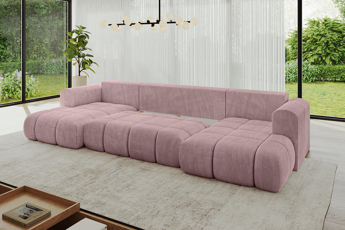 WOHNLANDSCHAFT Ottomane Links CLOUD-U 414x180x40 Rosa Cord - Rosa, Holzwerkstoff/Kunststoff (414/90/180cm) - ALTDECOR