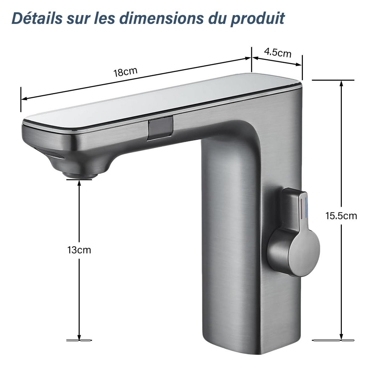 WASCHTISCHARMATUR Touchsensor LED Temperaturanzeige Dunkelgrau - Dunkelgrau, Metall (18/15.5/4.5cm) - Kaket