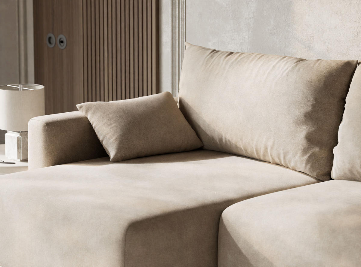 ECKSOFA MIT SCHLAFFUNKTION Leon Beige Webstoff - Beige/Schwarz, Holz/Holzwerkstoff (148/239cm) - Maison de Reve