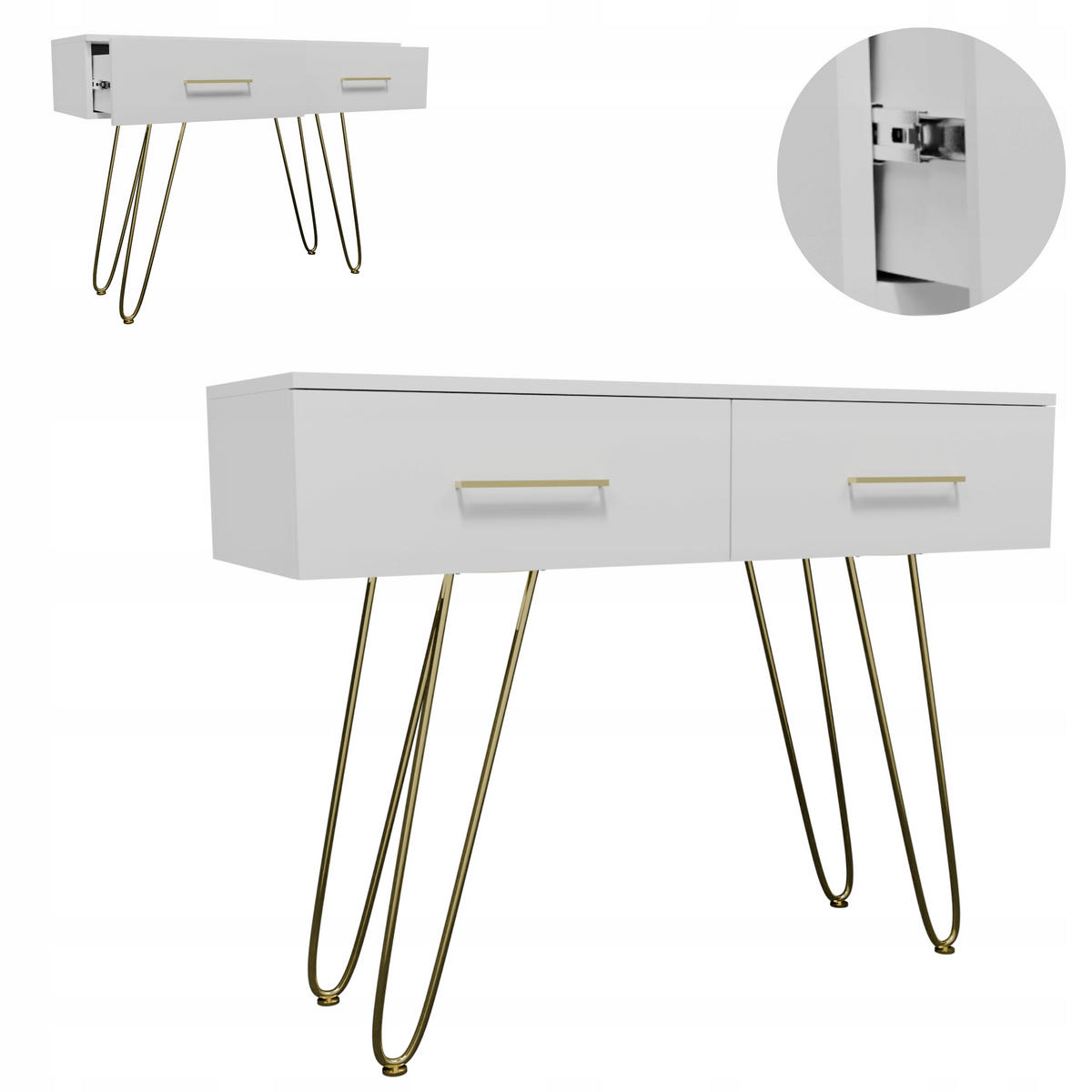 SCHMINKTISCH CR3-C1 Weiß-Golden 100/37/76 cm - Goldfarben/Weiß, Holzwerkstoff (100/76/37cm)