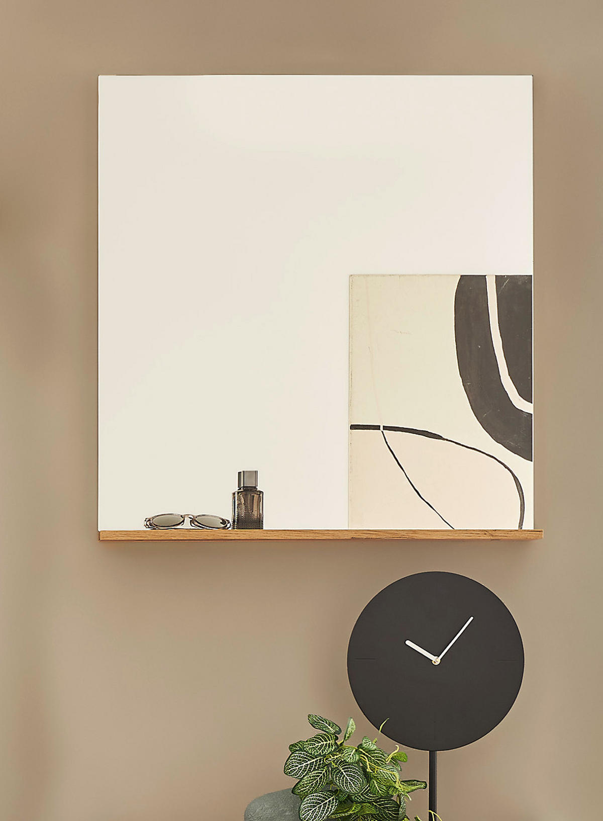 GARDEROBENSPIEGEL, Wotan Eiche Wandspiegel, mit Ablage, 75 x 80 cm, Center - Eiche Wotan, Glas/Holzwerkstoff (80/80/10cm)