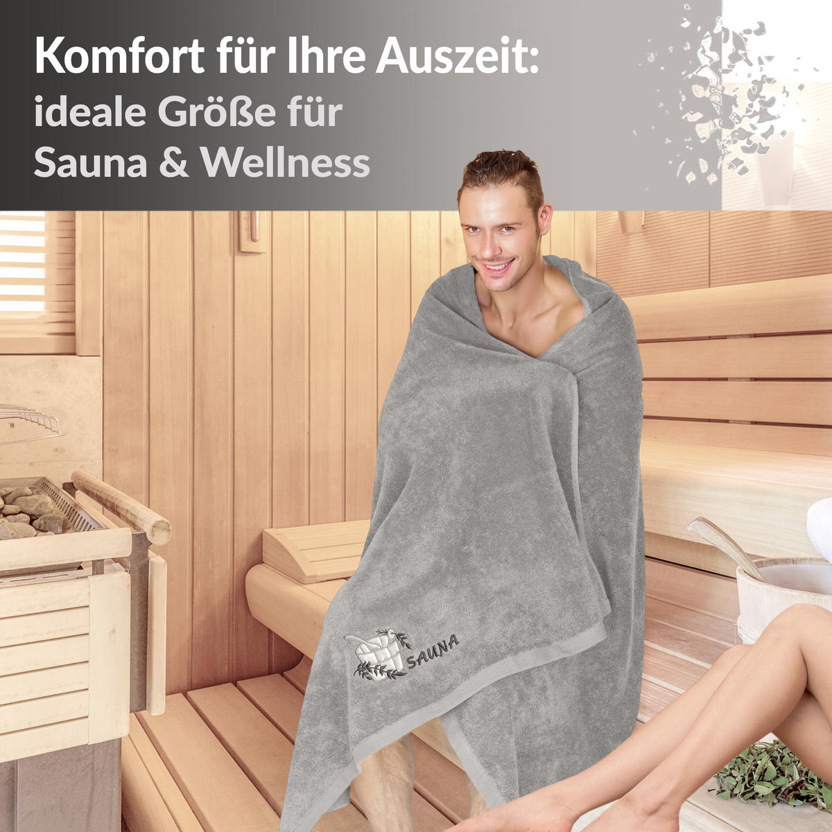 SAUNATUCH Lillby Stein Grau 100x200 cm - Hellgrau, Textil (100/200cm) - Lashuma