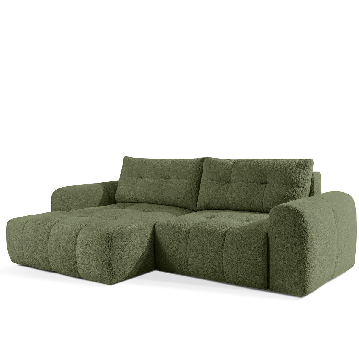 ECKSOFA MIT HOCKER RAVIA, Bouclé, Olivgrün - Olivgrün, Holz/Textil (96/50cm) - KONSIMO®