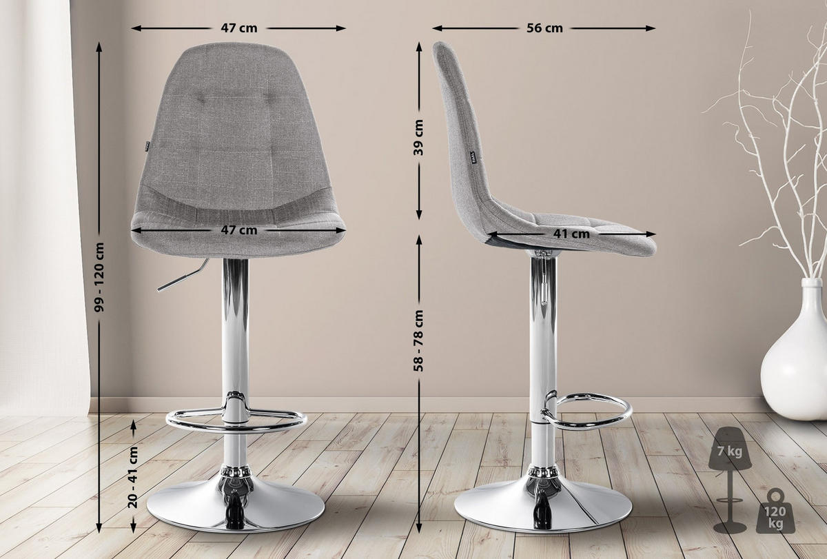 BARHOCKER Metall grau - Grau, Textil/Metall (47/99/56cm) - CLP