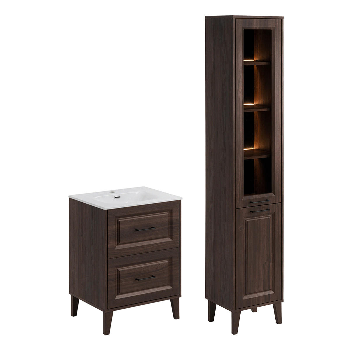 KOUPELNOVÝ NÁBYTEK 61cm Moka 2er-Set Dřevo - hnědá, kompozitní dřevo (61/82/46cm) - Petits-meubles