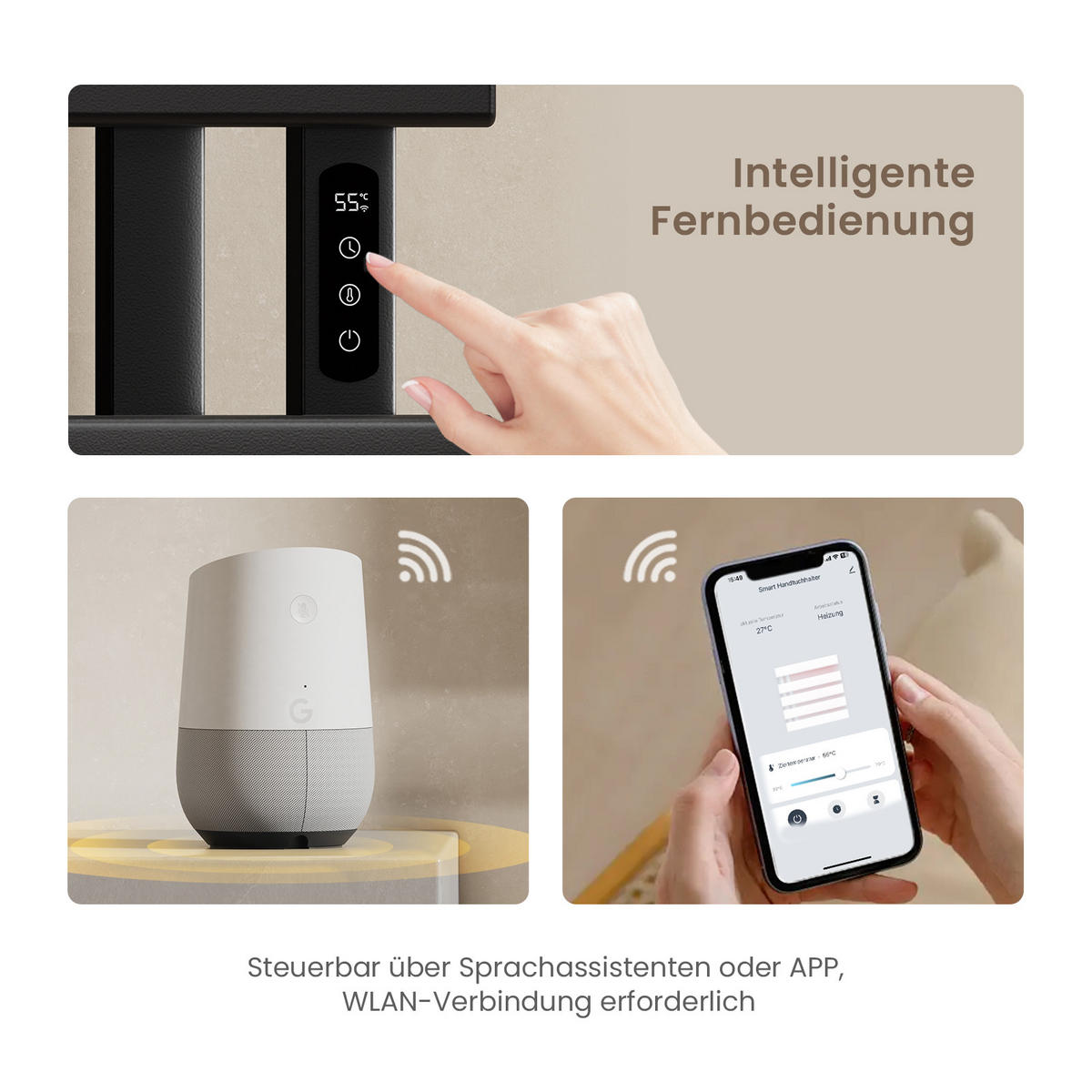 HEIZKÖRPER Elektrisch WLAN Thermostat Schwarz Rechtsanschluss 100/50 cm - Schwarz, Metall (50/100/11cm) - EMKE