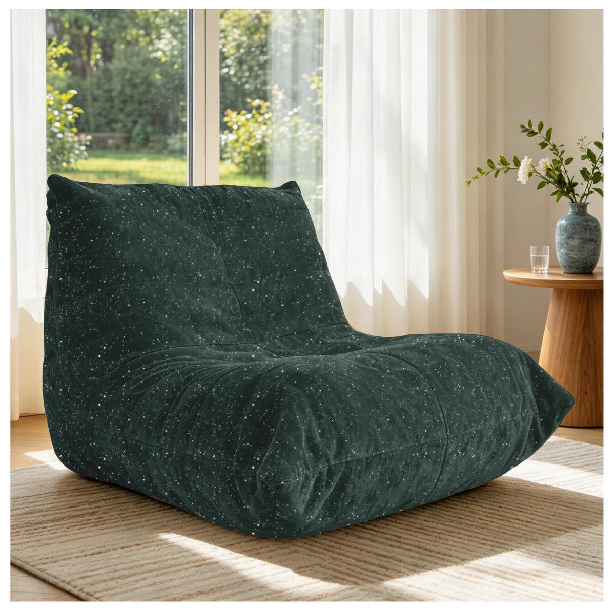 SITZSACK in Caterpillar-Optik Grün Flanellstoff - Grün, Kunststoff (100/80/90cm) - Meubliv