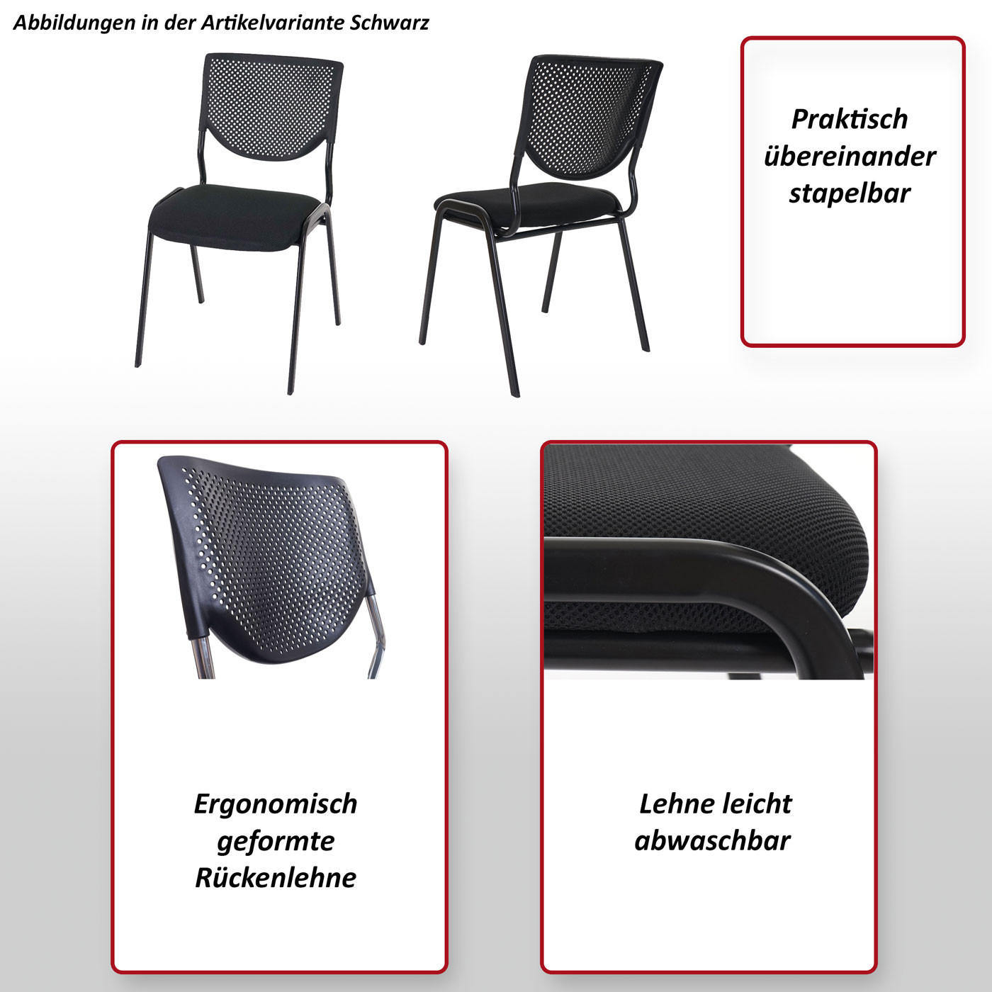 BESUCHERSTUHL Schwarz 4er-Set - Schwarz, Textil (49/83/58cm) - MCW