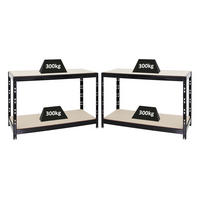 WERKBANK Tiger 2er-Set mit 2x 300 kg pro Fachboden 90x140x60 cm Schwarz - Schwarz, Metall (280/90/60cm) - PROREGAL