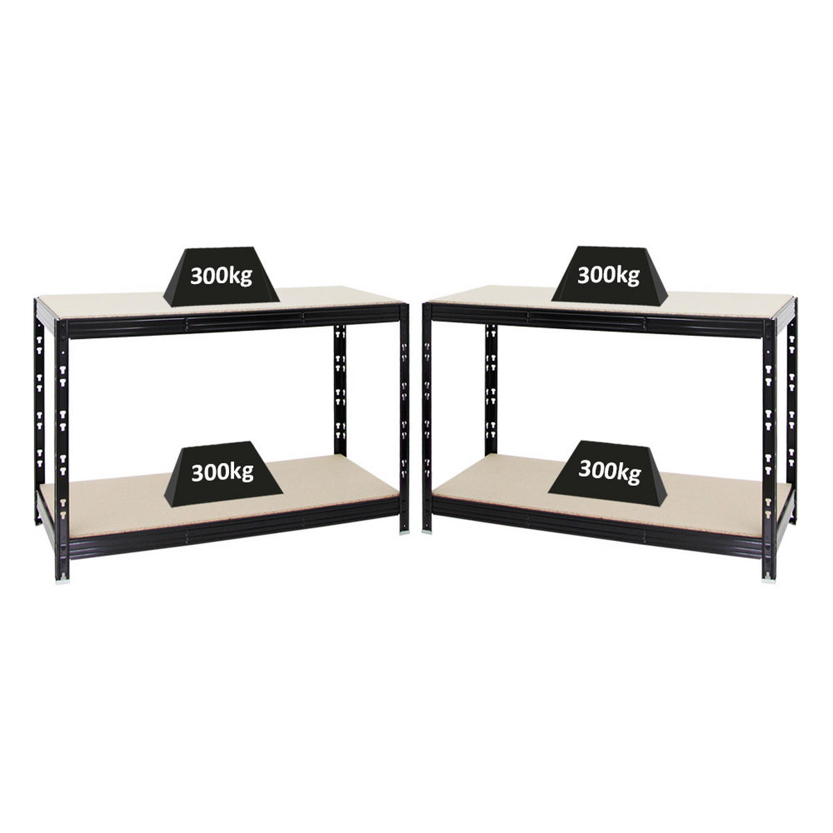 WERKBANK Tiger 2er-Set mit 2x 300 kg pro Fachboden 90x140x60 cm Schwarz - Schwarz, Metall (280/90/60cm) - PROREGAL