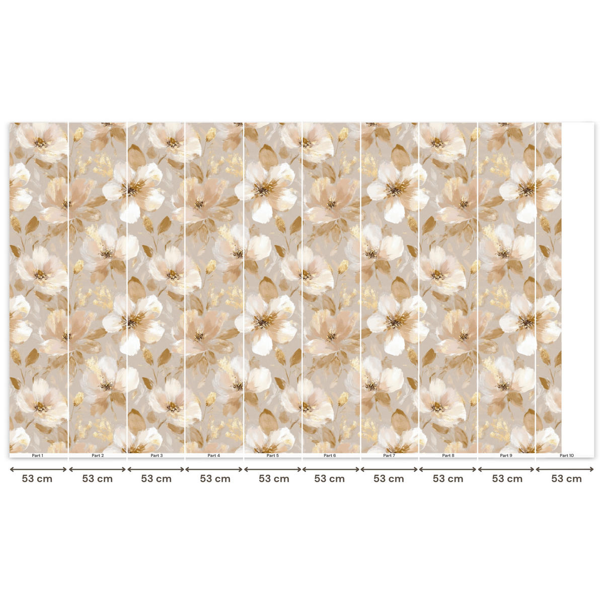 TAPETE - Blumen - künstlerisch - Gold - 450x280 cm - Beige, Papier (450/280cm) - OnlyWow