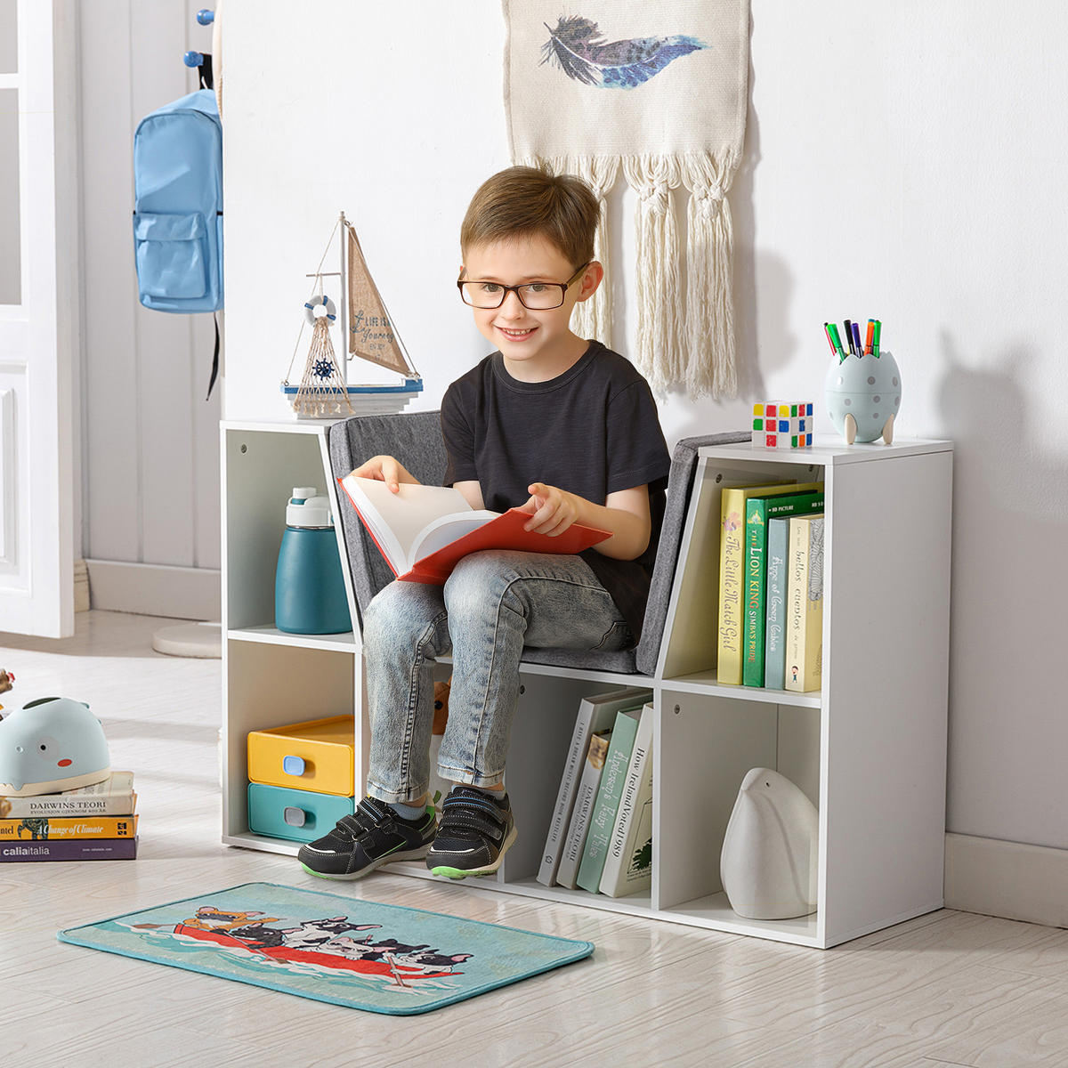 KINDERREGAL - Weiß, Holzwerkstoff (30/62/103cm) - HOMCOM