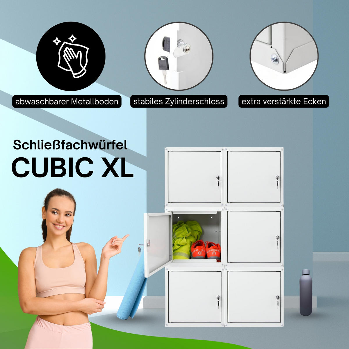 SCHLIESSFACHWÜRFEL Cubic 6er-Set XL 45x45x45 cm Grau - Grau, Metall (90/135/45cm) - PROREGAL