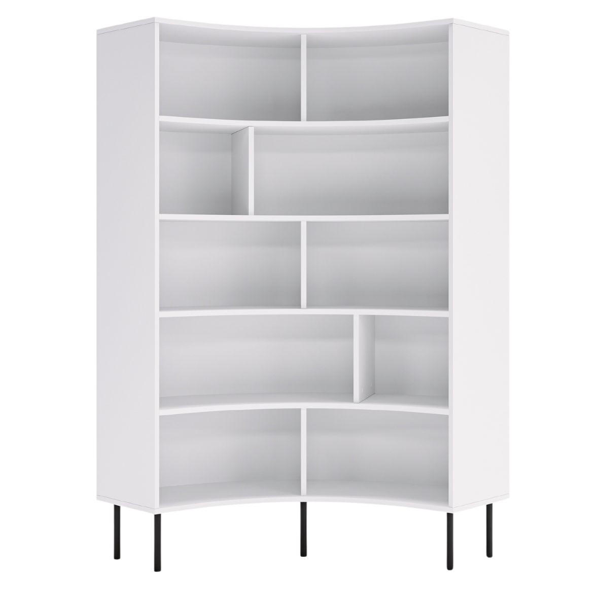BÜCHERREGAL Horn, Weiß, Bogenform, 10 Fächern - Schwarz/Weiß, Holzwerkstoff/Metall (100/181/32cm) - Skandica