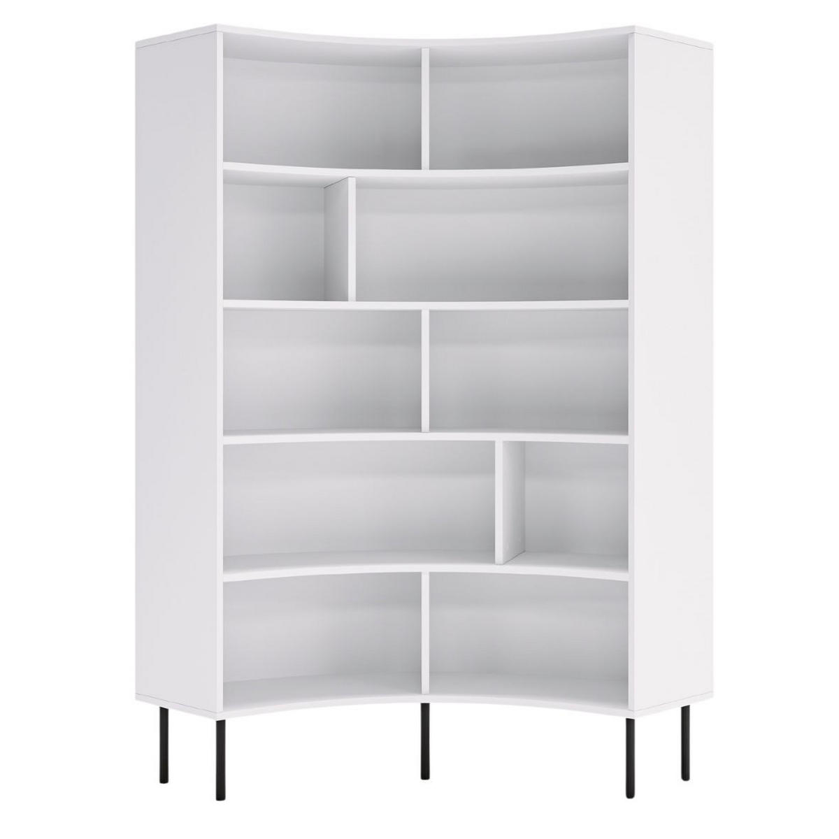 BÜCHERREGAL Horn, Weiß, Bogenform, 10 Fächern - Schwarz/Weiß, Holzwerkstoff/Metall (100/181/32cm) - Skandica