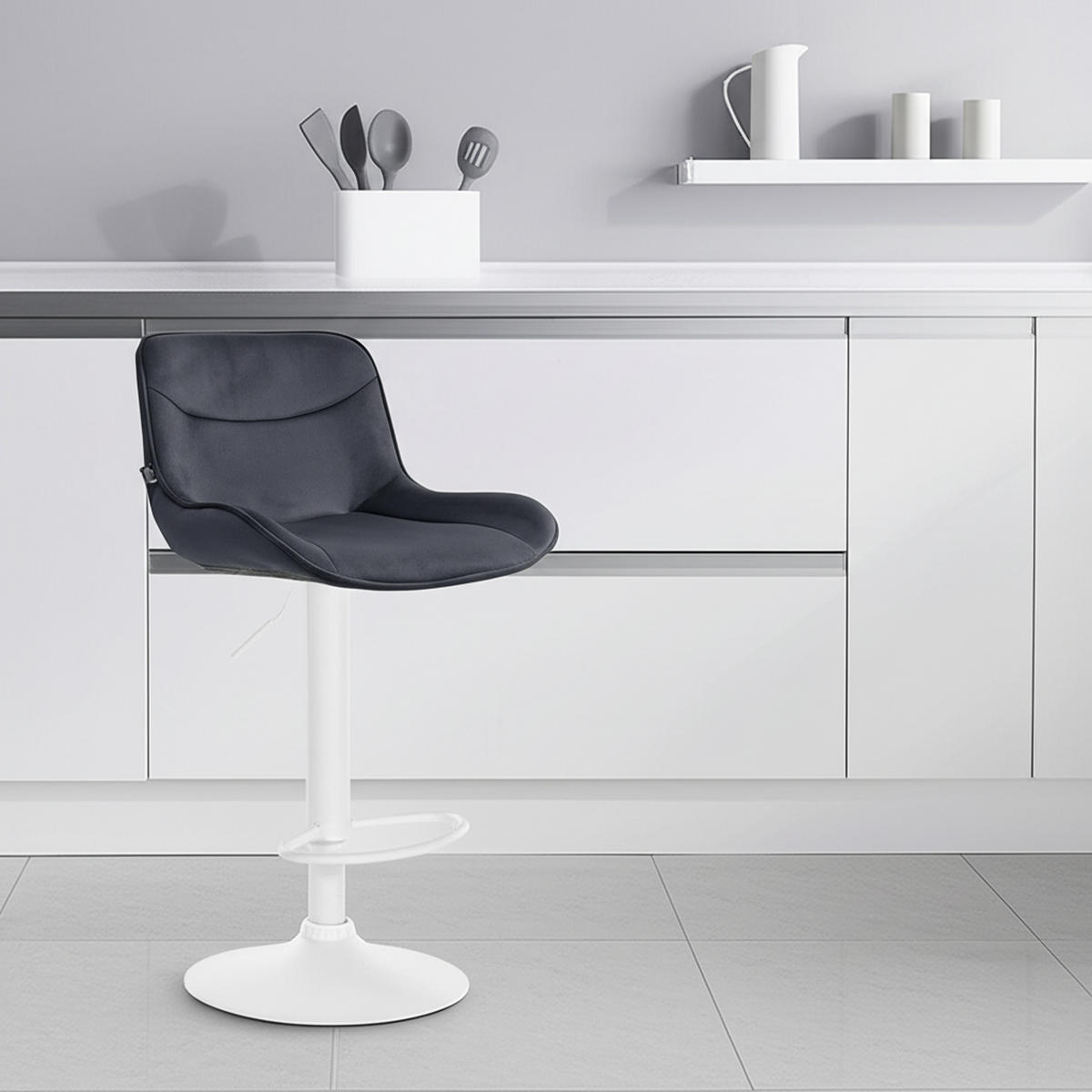 BARHOCKER Vulcano Samt weiß schwarz - Schwarz/Weiß, Textil/Metall (49/106/51cm) - TPFLiving
