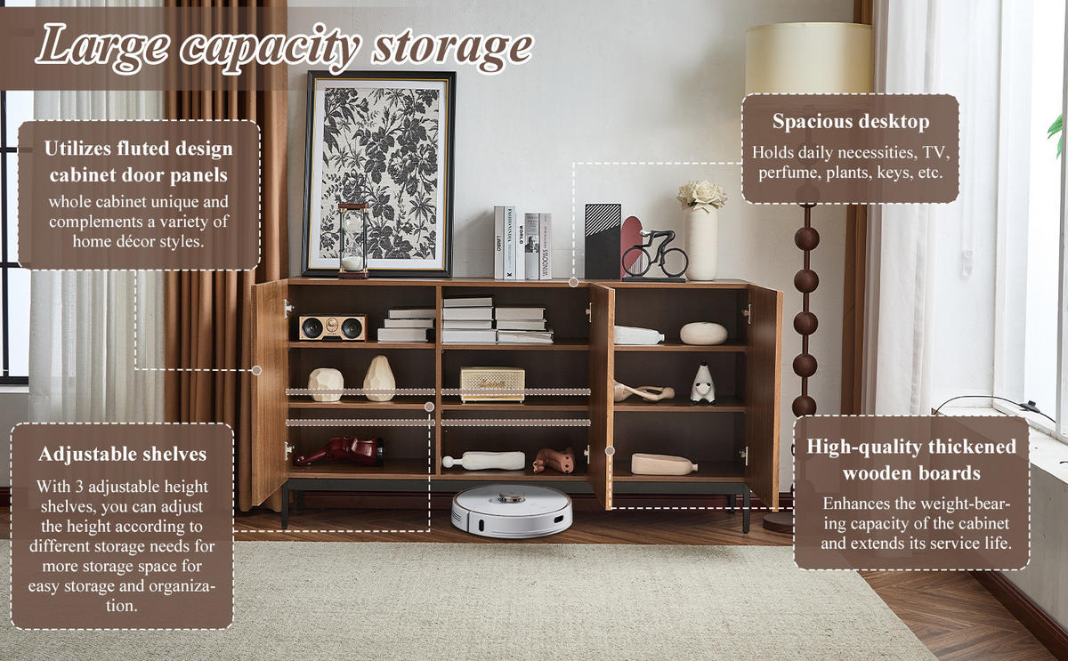 SIDEBOARD mit wellenförmigem 3D-Design, MDF/PB, 150/40/80 cm, Dunkelbraun - Dunkelbraun, Holzwerkstoff (150/80/40cm) - Redom