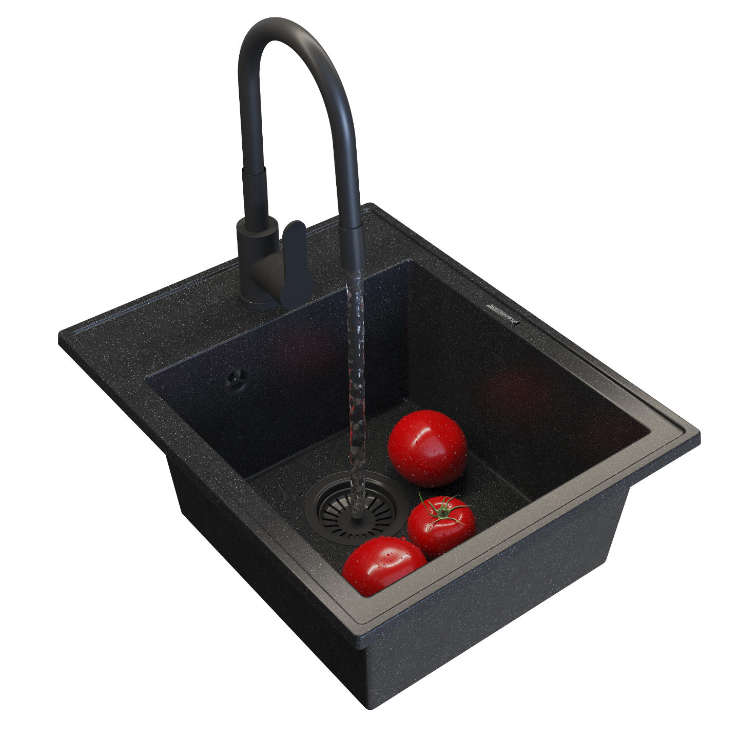 GRANITSPÜLE Nero mit Batterie - Schwarz, Kunststoff/Stein (40/20/50cm) - Granitan
