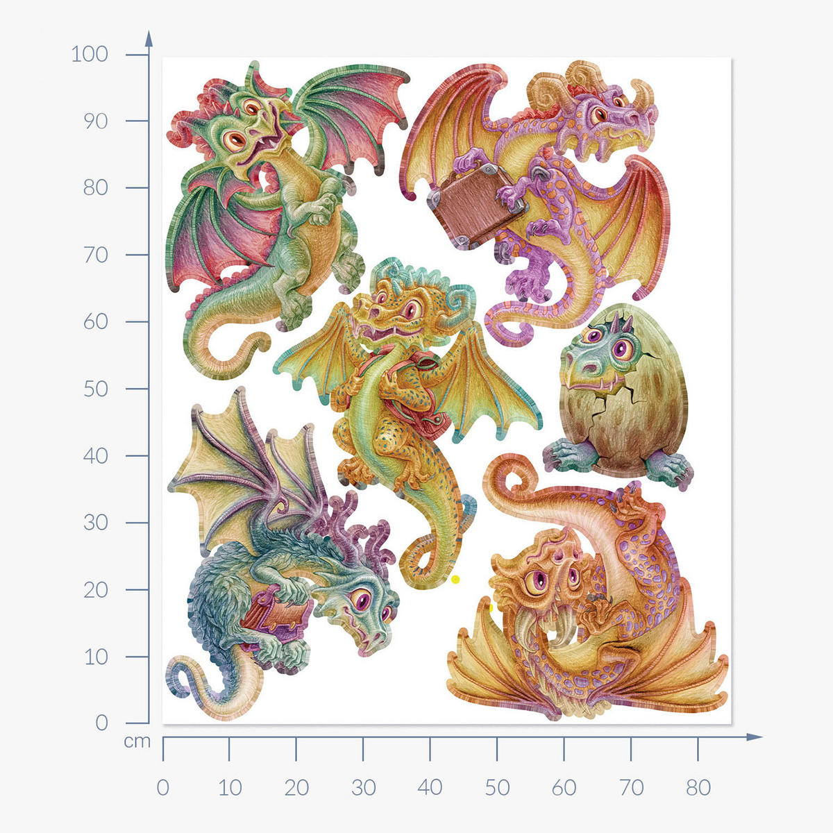 WANDAUFKLEBER 100x85cm - Kleine Drachen - Multicolor, Kunststoff (100/85/0.1cm) - Wallfluent