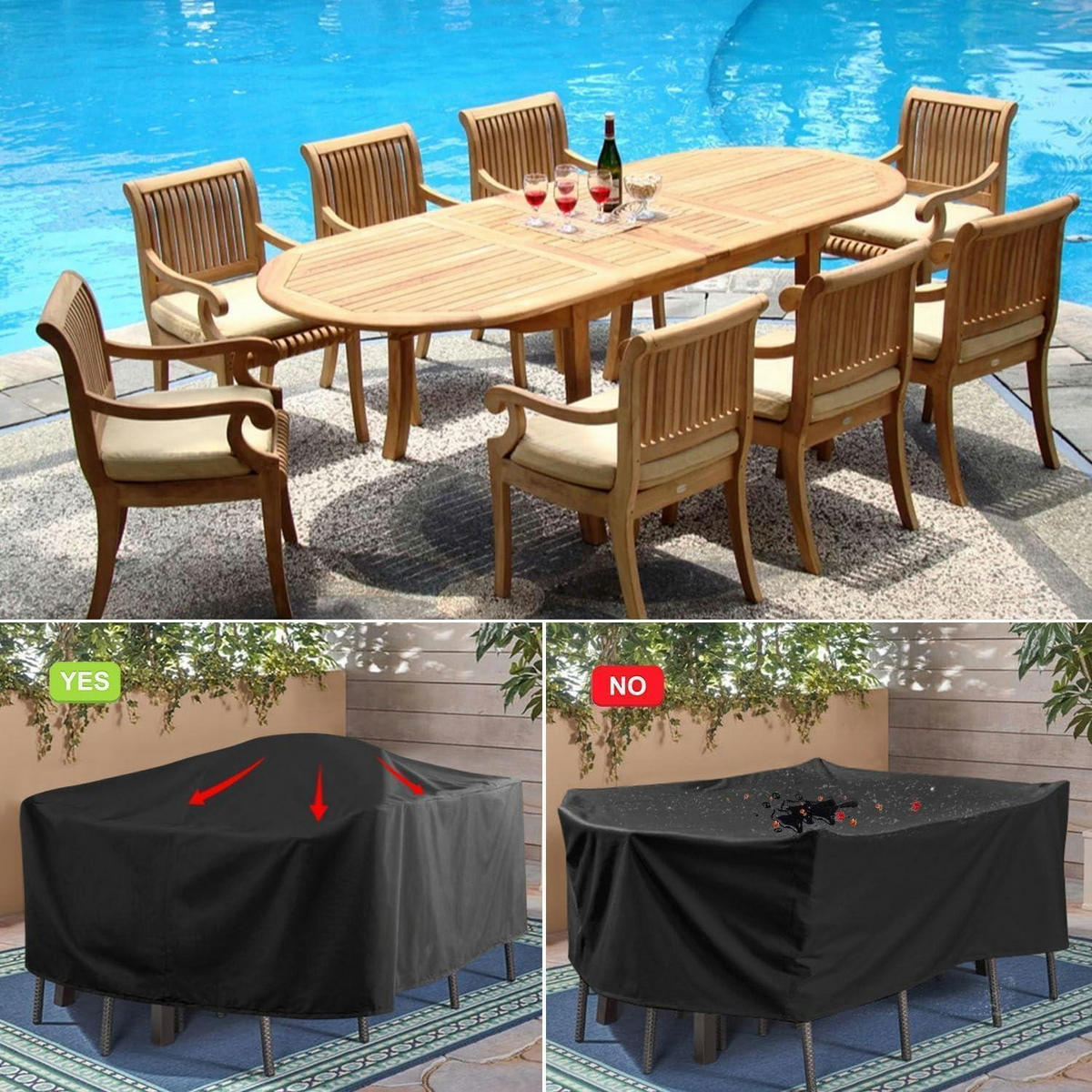 ABDECKHAUBE Gartenmöbel 220 x 100 x 75 cm Wasserdicht 420D Oxford - Schwarz, Textil (1/1/1cm)