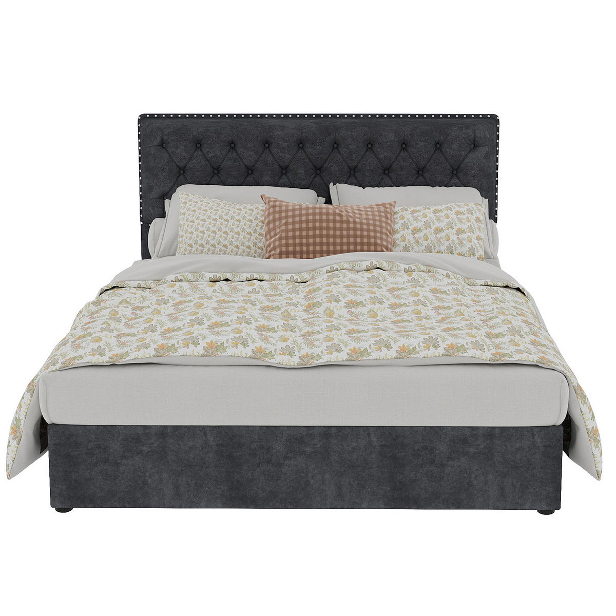 POLSTERBETT 140/200 cm grau aus Stoff und Metall mit Stauraum - Grau, Textil (140/200cm) - OKWISH