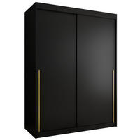SCHIEBETÜRENSCHRANK 150 cm Breite, Schwarz mit goldenem Griff - Goldfarben/Schwarz, Holzwerkstoff (150/200/62cm) - Home Collective