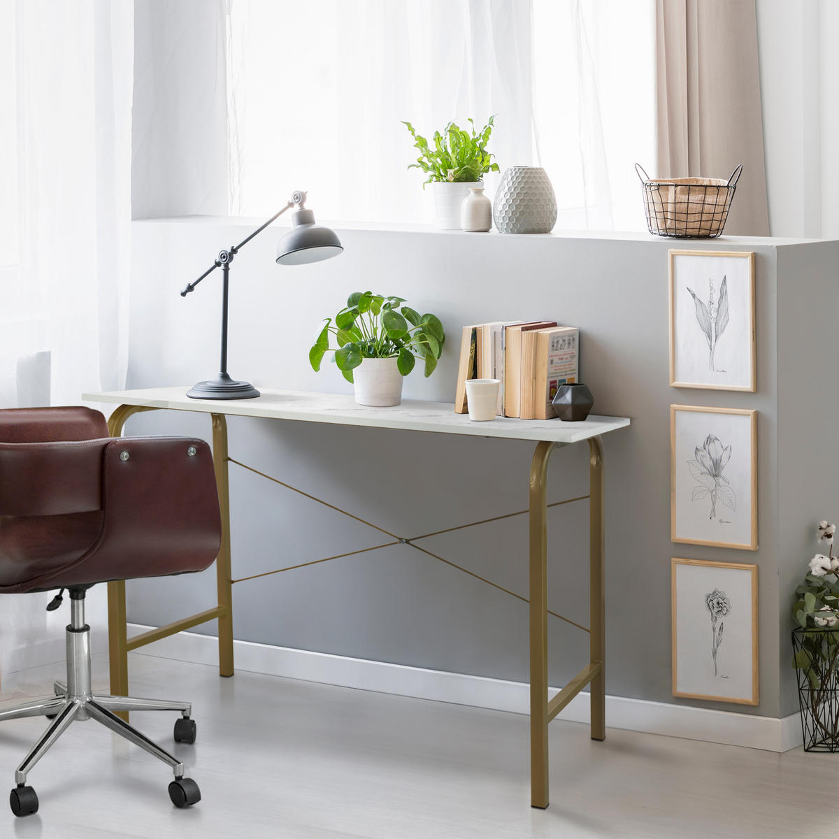 BÜROTISCH Messing - Messingfarben, Holzwerkstoff (73.6/40/73.6cm) - Teamson Home