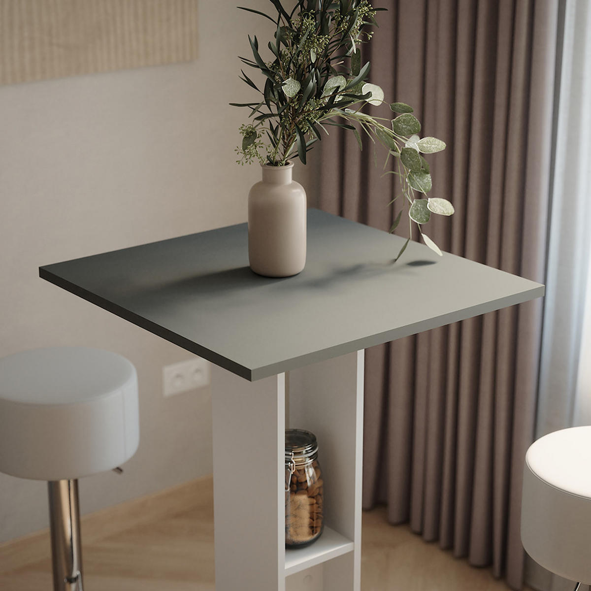 BARTISCH-SET Repose Weiß/Anthrazit 65 x 65 cm mit 2 Barhockern - Anthrazit/Weiß, Holzwerkstoff (65/65/106cm) - Vicco