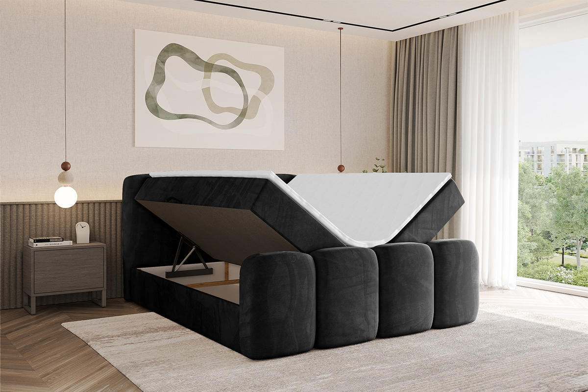 AMERICKÁ postel s matrací H4 a roštem – NINA-Z – 180 × 200 cm – černá - vysoce lesklá černá, kompozitní dřevo (180/200cm)