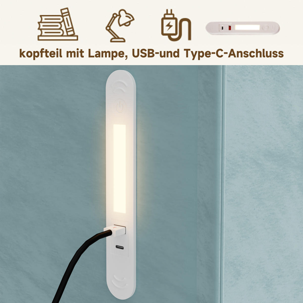 DAYBETT 140x200 cm, Blau, Samt, LED, USB/Typ-C - Blau, Textil (140/200cm) - FLIEKS