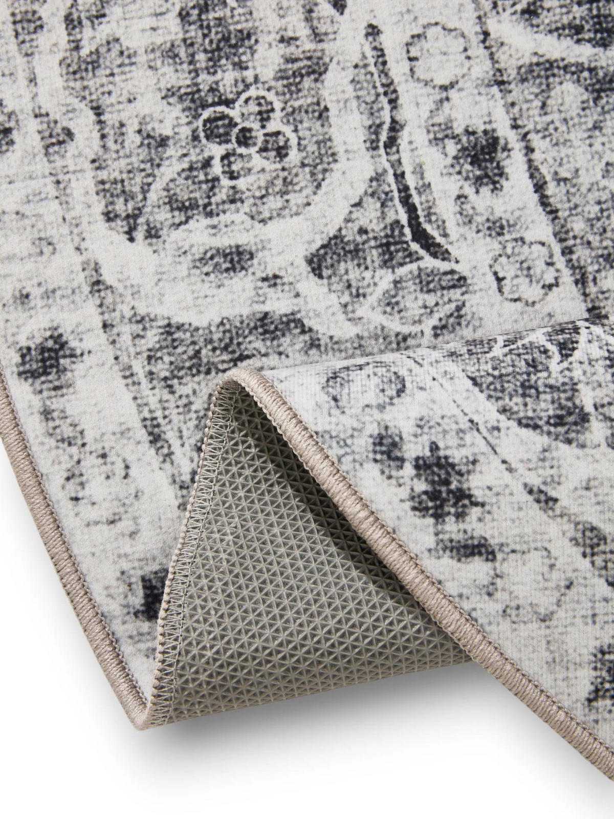 VINTAGE-TEPPICH George waschbar ø 120 cm rund - Anthrazit, Kunststoff (120/120cm) - benuta