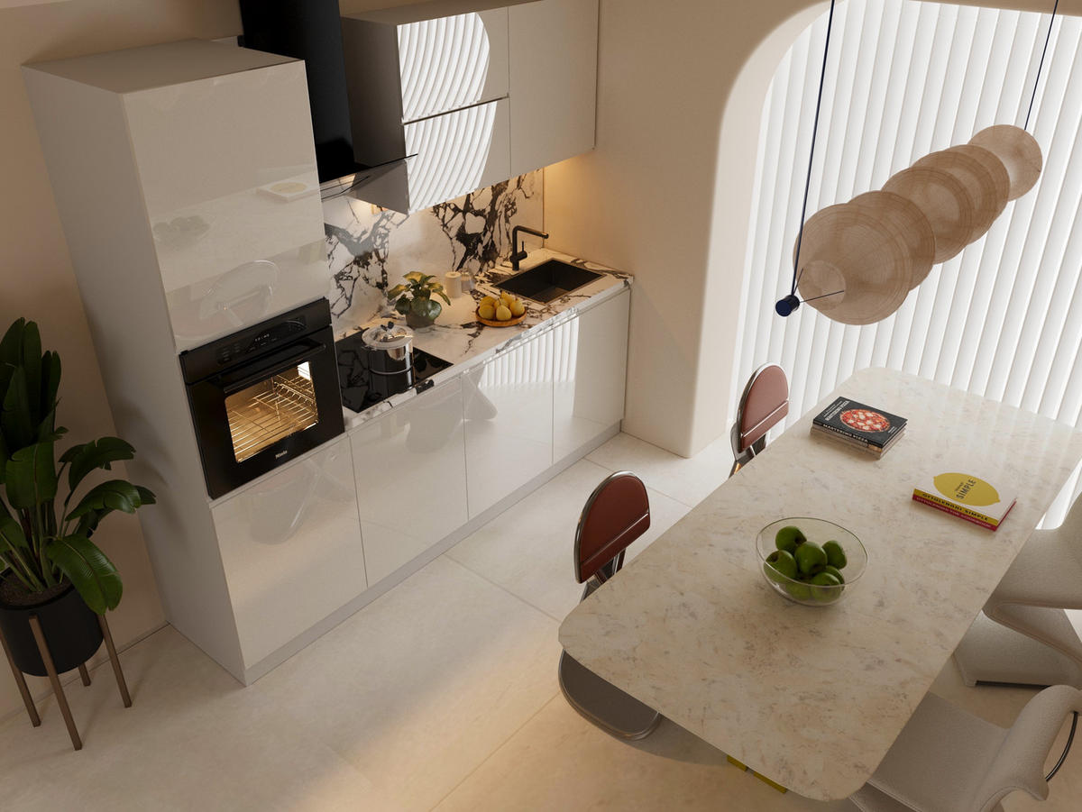 KÜCHENZEILE 240 cm Glanzia – KU-S06 – Weiß – Hochglanz - Weiß Hochglanz, Holzwerkstoff (240/212/60cm)