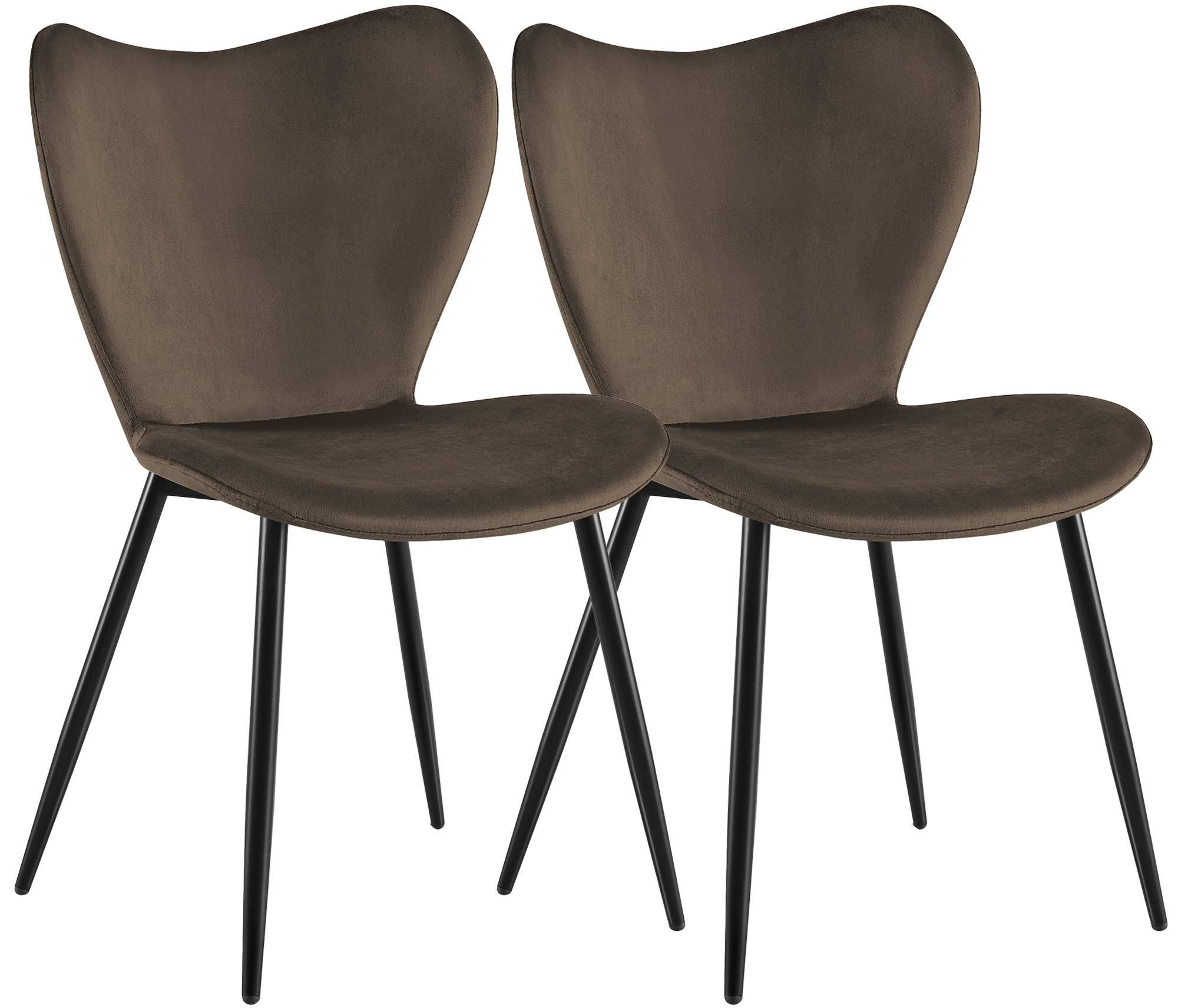 ESSZIMMERSTUHL 2er Set Samt Braun - Schwarz/Braun, Textil/Metall (50/80/58cm) - CLP