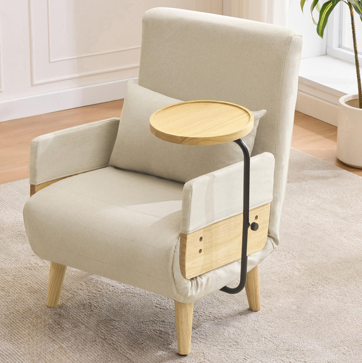 SESSEL 88/74.5/66 cm Beige aus Leinenstoff mit Schlaffunktion - Beige, Textil (88/74.5/66cm) - OKMYHOME
