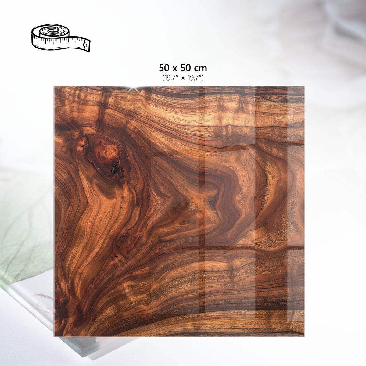 TISCHPLATTE 50x50 cm – Holzmuster - Braun, Glas (50/50/0.4cm) - Wallfluent