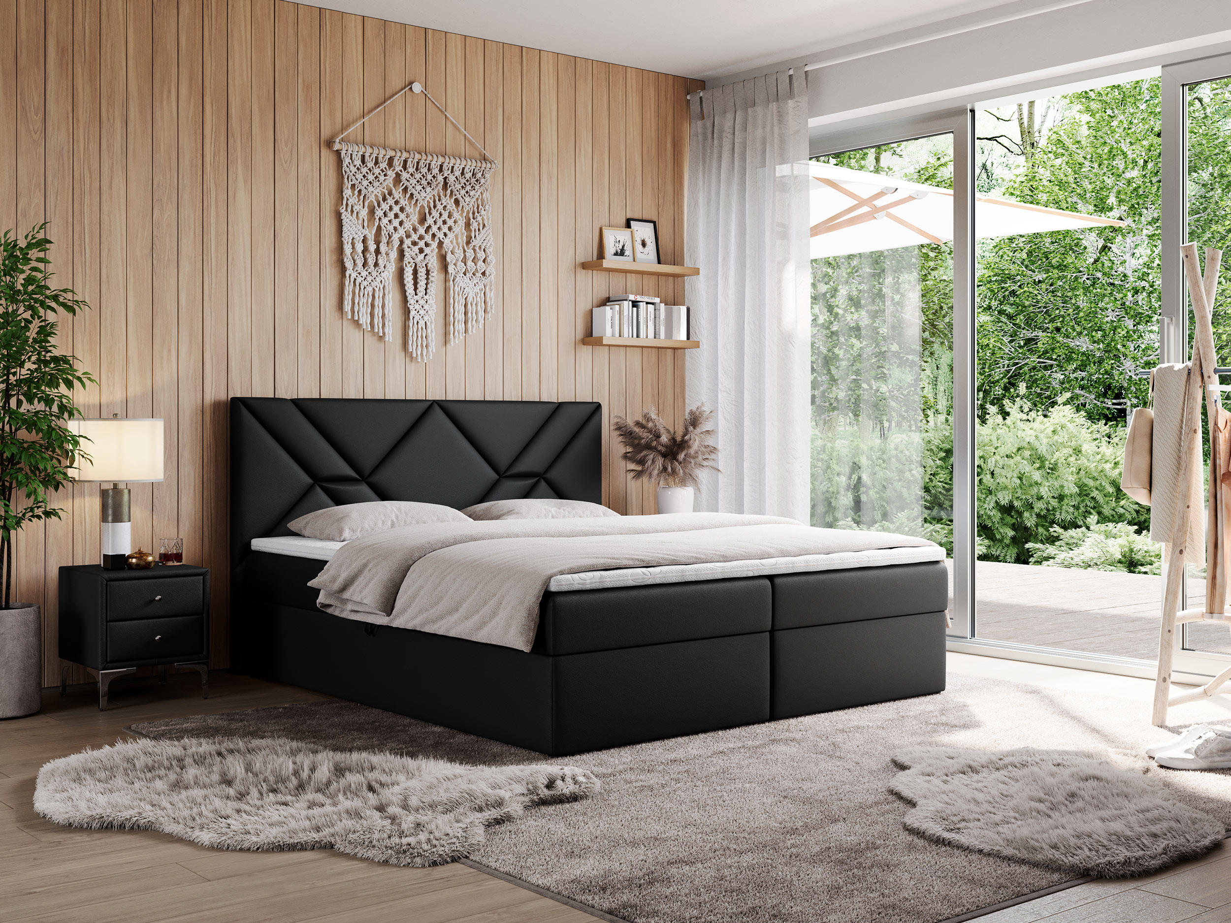BOXBETT NEOMI 120/200 - Schwarz Kunstleder - H3 - Visco - Schwarz, Holz/Textil (120/200cm)